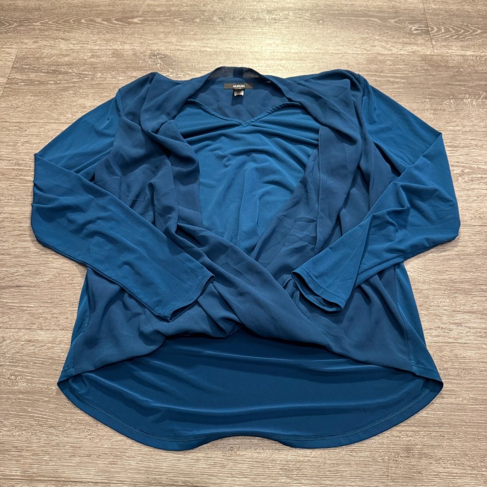 Alfani‎ Top Womens 12 Blue Flowy Stretch Polyester Lounge Casual Preppy Adult